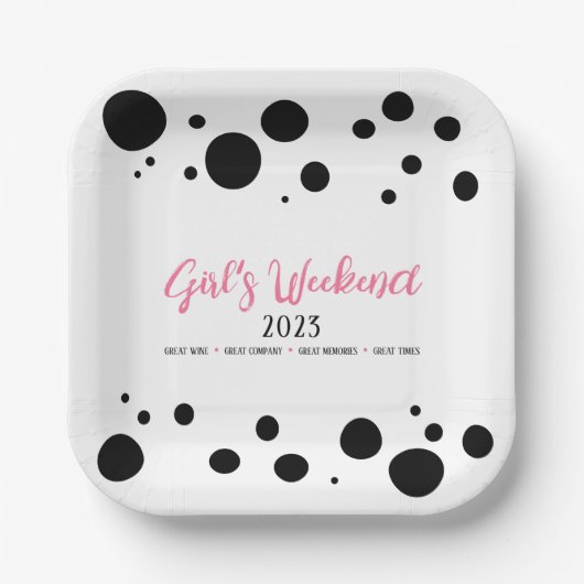 女子パーソナライズされた週末ピンク点々のある ペーパープレート (正面)