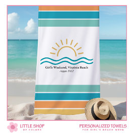 女子パーソナライズされた週末熱帯ストライプ女子 ビーチタオル