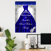 女子パーティーウェルカムサインブルーシルバー3 ポスター (ホームオフィス)