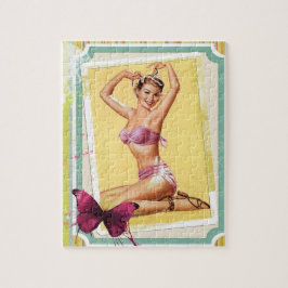 女子ビキニスクラップブックヴィンテージのピンアップスタイル ジグソーパズル