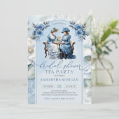 女子ビクトリアン海軍とセージ茶パーティーブライダル 招待状 (スタンド正面)