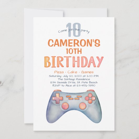 女子ビデオゲかわいらしーム誕生日 招待状 (正面)