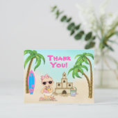 女子ビーチベビーサンドキャッスルサーフボードサンキュー ポストカード (スタンド正面)