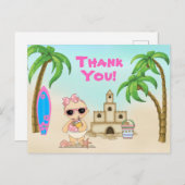 女子ビーチベビーサンドキャッスルサーフボードサンキュー ポストカード (正面/裏面)