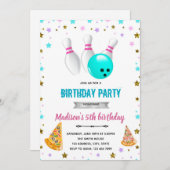 女子ピザとボウリングの誕生日パーティー招待状 招待状 (正面/裏面)