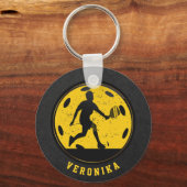 女子ピックボール選手レーケットボール名黒 キーホルダー (正面)