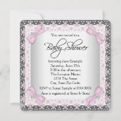 女子ピンクとグレーリネンの赤ちゃんシャワー 招待状 (裏面)