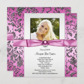 女子ピンクと黒の写真卒業 招待状 (正面/裏面)