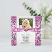 女子ピンクと黒の写真卒業 招待状 (スタンド正面)