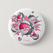 女子ピンクのスポーツギフト10バスケットボールの星 缶バッジ (正面)