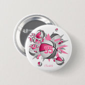 女子ピンクのスポーツギフト10バスケットボールの星 缶バッジ (正面&裏面)