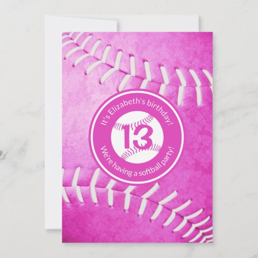 女子ピンクのソフトボールの誕生日またはチームのパーティー 招待状 (裏面)