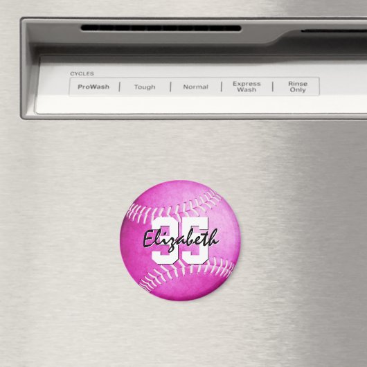 女子ピンクのソフトボールパーソナライズされたチームのギフト マグネット (インサイチュ (食洗機))