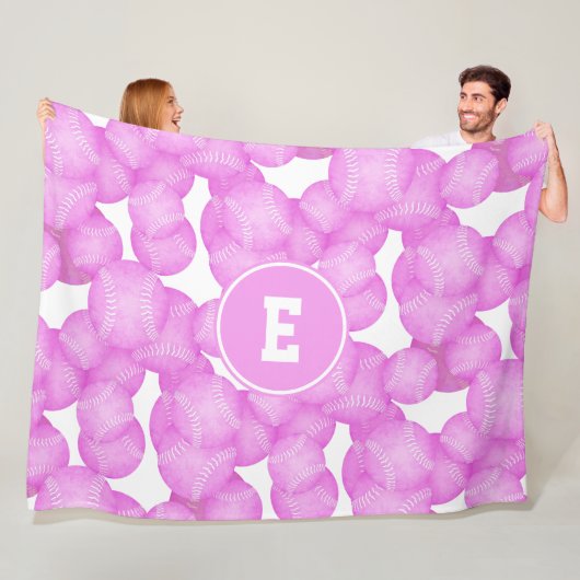 女子ピンクのソフトボールモノグラムの模様 フリースブランケット (インサイチュ)