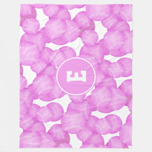 女子ピンクのソフトボールモノグラムの模様 フリースブランケット (正面)