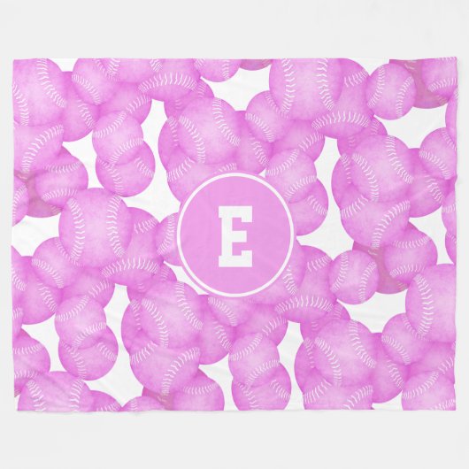 女子ピンクのソフトボールモノグラムの模様 フリースブランケット (正面(横))