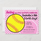 女子ピンクのソフトボール誕生日パーティーの招待状 招待状 (正面)