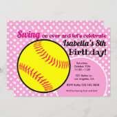女子ピンクのソフトボール誕生日パーティーの招待状 招待状 (正面/裏面)