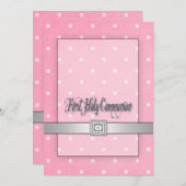 女子ピンクのファーストコミュニオン 招待状 (正面/裏面)