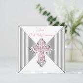 女子ピンクのファーストコミュニオン 招待状 (スタンド正面)