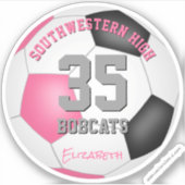 女子ピンクのブラックサッカーパーソナライズされた選手 シール (正面)