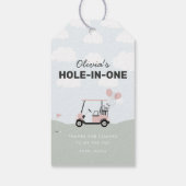 女子ピンクのホールインワンゴルフ第1期誕生日のお祝い ギフトタグ (裏面)