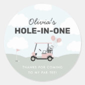 女子ピンクのホールインワンゴルフ第1期誕生日のお祝い ラウンドシール (正面)