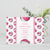 女子ピンクの白いバスケットボールの誕生日またはチームのパーティー 招待状 (スタンド正面)