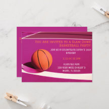 女子ピンクコートバスケットボールパーティの招待状