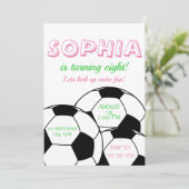女子ピンクサッカーボール誕生日招待状 招待状 (スタンド正面)