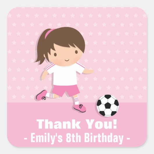 女子ピンクサッカー 誕生日パーティー サンクス ステッカー (正面)