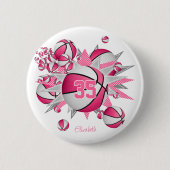 女子ピンクチームスポーツギフトバスケットボール 缶バッジ (正面)