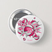 女子ピンクチームスポーツギフトバスケットボール 缶バッジ (正面&裏面)