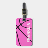 女子ピンクバスケカスタムットボールチームまたはプレイヤー名 ラゲッジタグ (正面縦)