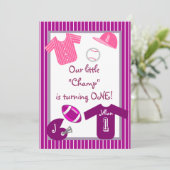 女子ピンクパープルスポーツ誕生日パーティーの招待 招待状 (スタンド正面)