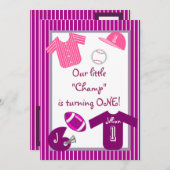 女子ピンクパープルスポーツ誕生日パーティーの招待 招待状 (正面/裏面)
