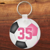 女子ピンクブラックサッカパーソナライズされたーキーチェーン キーホルダー (正面)