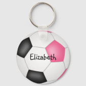 女子ピンクブラックサッカパーソナライズされたーキーチェーン キーホルダー (裏面)