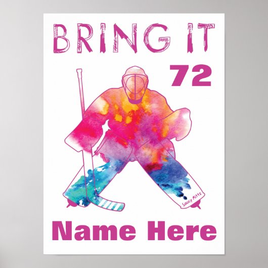 女子ピンクホッケーパーソナライズされたゴアリー水彩色 ポスター (正面)