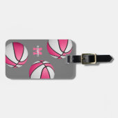 女子ピンクホワイトバスケットボール旅行バッグ ラゲッジタグ (正面横)