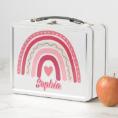 女子ピンクボホパーソナライズされたレインボーキッズスクール メタルランチボックス (インサイチュ)