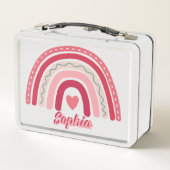 女子ピンクボホパーソナライズされたレインボーキッズスクール メタルランチボックス (裏面)