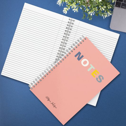 女子ピンクモノグラムのフルネーム注記 ノートブック