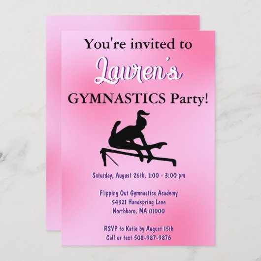 女子ピンク体操バースデーパーティーの招待状 招待状 (正面/裏面)
