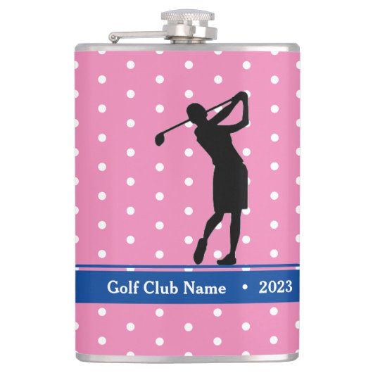 女子ピンク水玉模様「バーディジュース」ボトルフラスコ フラスク (正面)