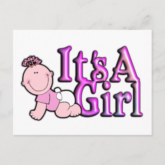 女子ピンク生誕発表葉書だ 案内ポストカード (正面)