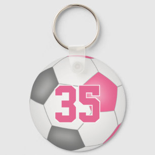 女子ピンク色のサッカーパーソナライズされたキーチェーン キーホルダー