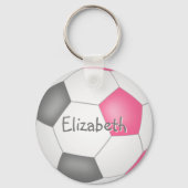 女子ピンク色のサッカーパーソナライズされたキーチェーン キーホルダー (裏面)