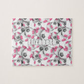 女子ピンク色のサッカーボールパターン ジグソーパズル (横)