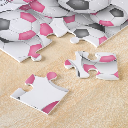 女子ピンク色のサッカーボールパターン ジグソーパズル (側面)